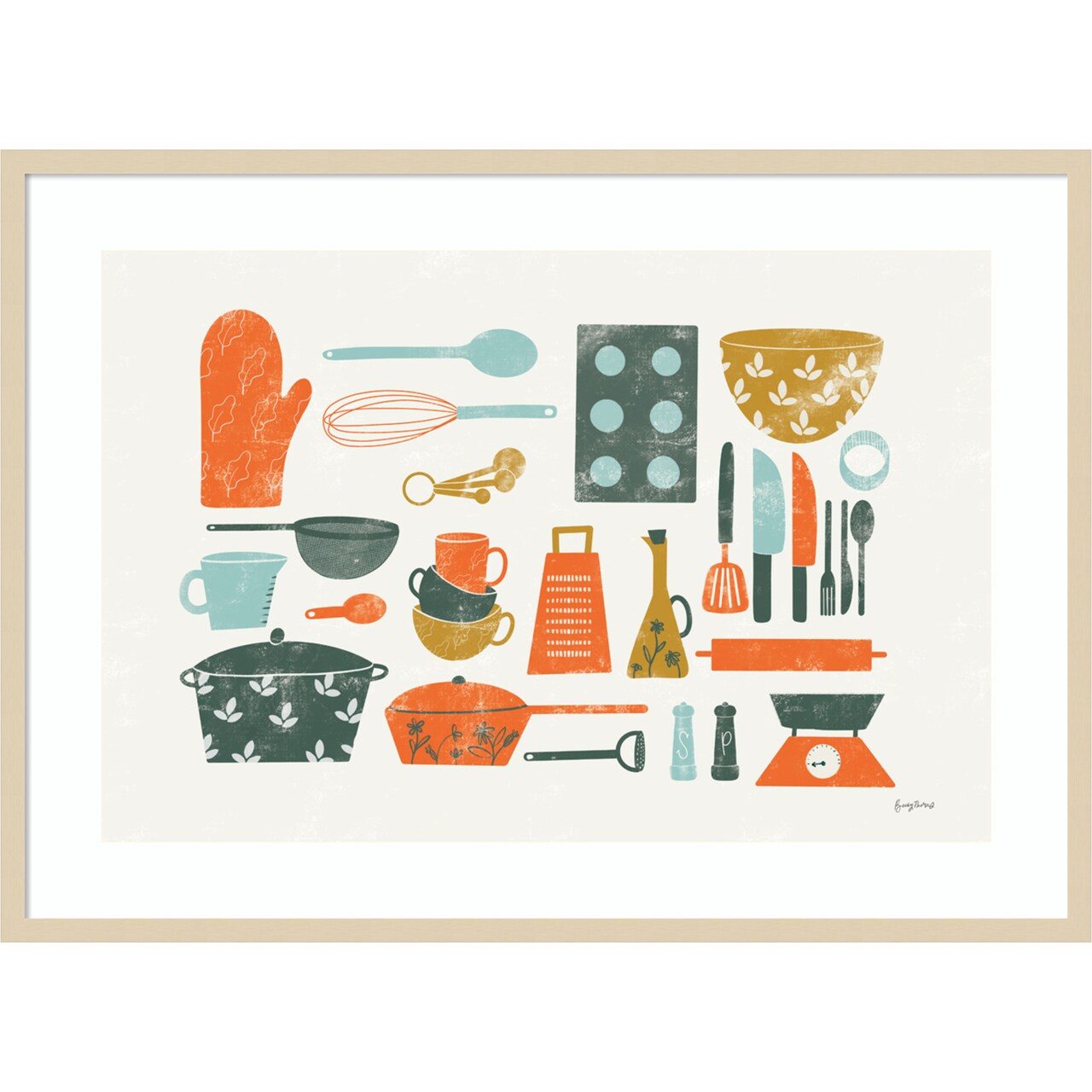 Retro Kitchen I by Becky Thorns Wood Framed Wall Art Print 41 in. W x 30 in. H